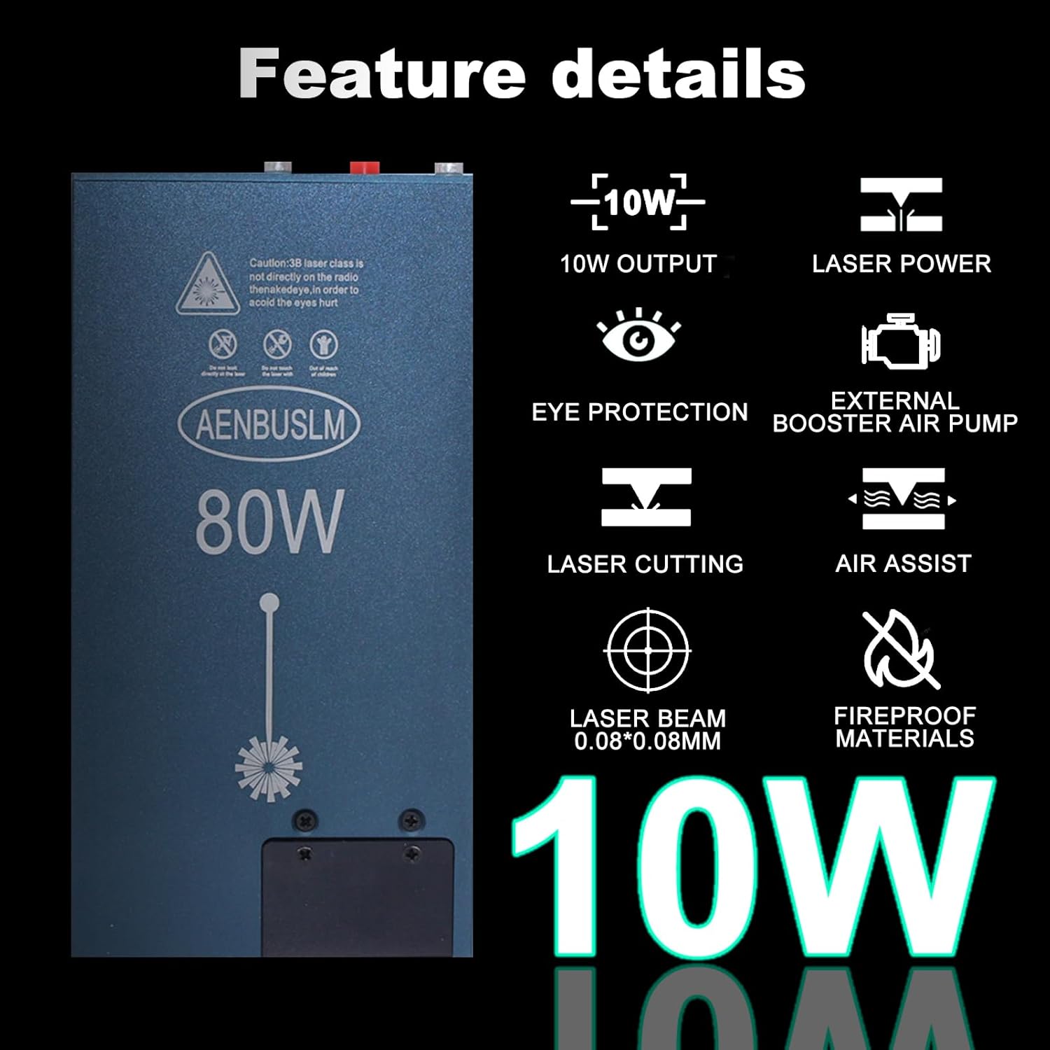 80W Laser Module Built-in Air Assist, 10W Output Power, Fixed-Focus, Built in FAC,Double Ultra-Fine Compressed Spot CNC Carving DIY Laser Masterfor Laser Cutter & Laser Engraver Machine 24V - Class 4