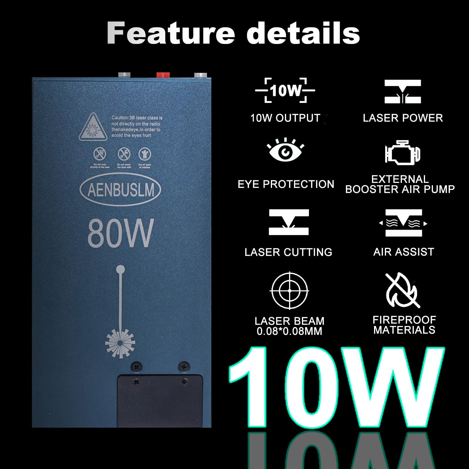 80W Laser Module Built-in Air Assist, 10W Output Power, Fixed-Focus, Built in FAC,Double Ultra-Fine Compressed Spot CNC Carving DIY Laser Masterfor Laser Cutter & Laser Engraver Machine 24V - Class 4