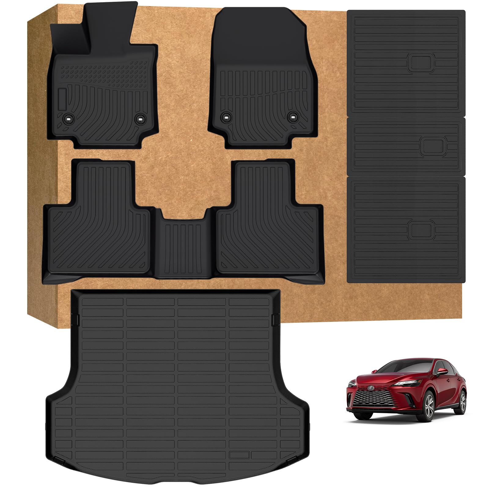 Floor Mats Compatible for 2023 2024 2025 Lexus RX350 RX350h RX500h All Weather Heavy Duty Waterproof Non-Slip TPE Cargo Liner Custom Floor Mats for Cars (Trunk Mat+Backrest Mats+Floor Mats)