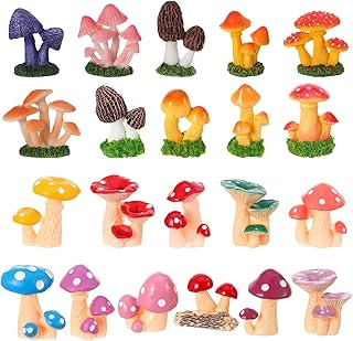 21 PCS Mini Mushrooms Cute Tiny Resin Mushrooms Figures Miniature Little Small Mushroom for Fairy Garden Landscape Bonsai Aquarium Dollhouse Hide Crafts Decor
