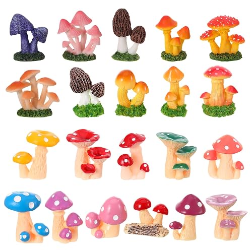 21Pcs 1.3-2'' Mini Mushrooms Cute Tiny Resin Mushrooms Figures