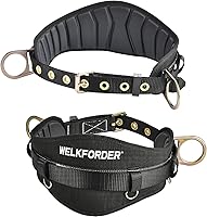 WELKFORDER WFB002 Tongue Buckle Body Belt Safety Harness with Ergonomic Waist Pad & Side D-Rings - 30-45" Waist for Fall Restraint & Positioning