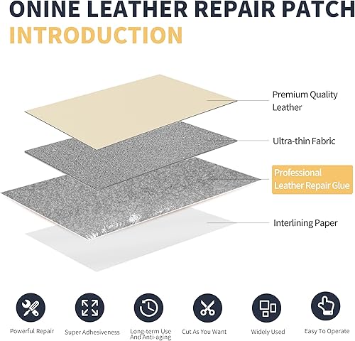 Miniatura 222 de ONine - Cinta de reparación de piel, parche para reparación de piel autoadhesivo de 12 x 48 pulgadas, impermeable, resistente al desgaste, para Negro