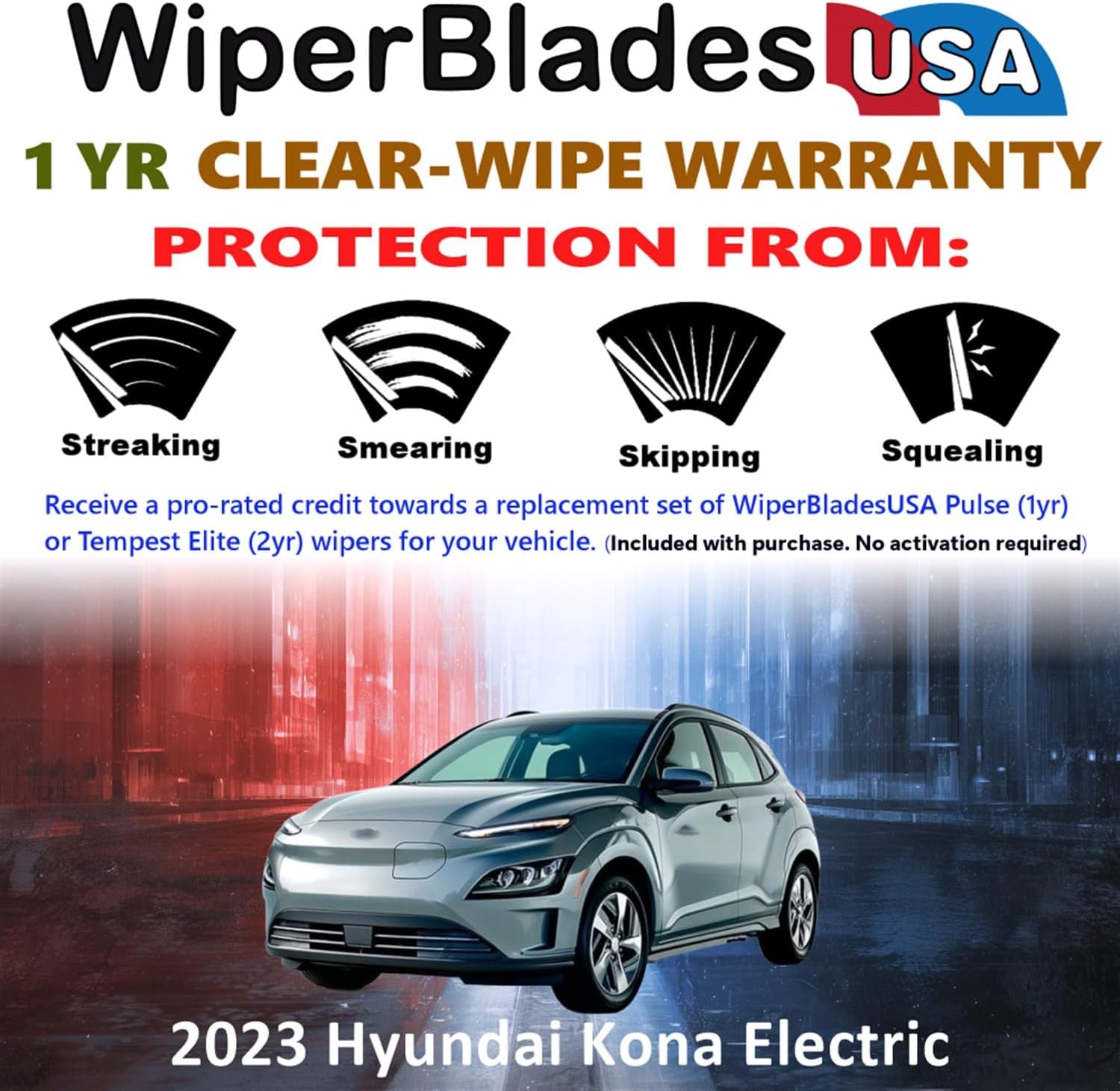 Wiper Blades for 2023 Hyundai Kona Electric Wipers w/1yr Warranty (Set of 2)
