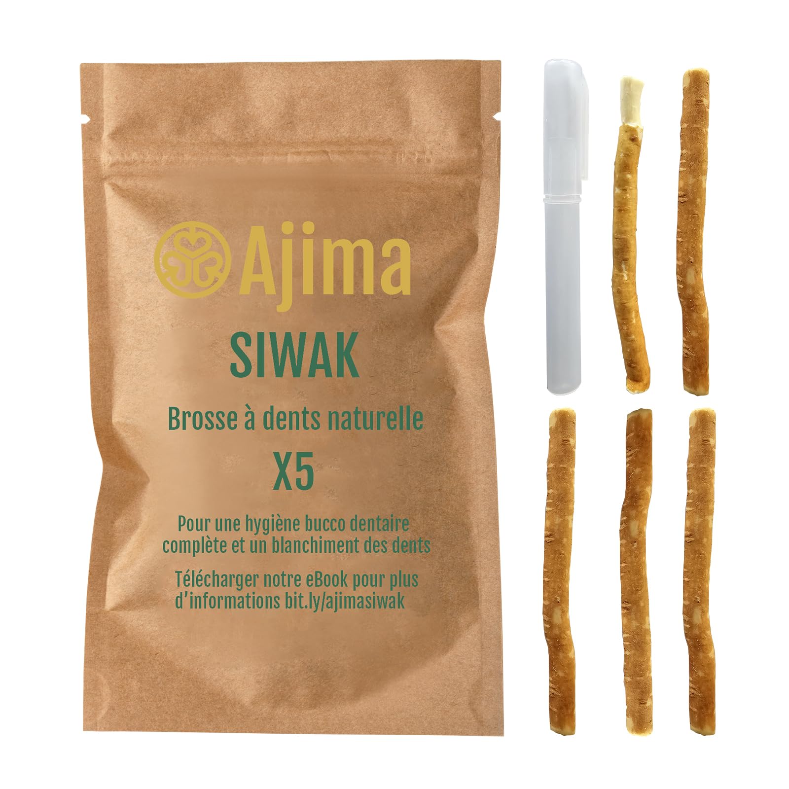 Siwak Naturel 5X + Étui OFFERT* Miswak Brosse à Dents Naturelle en bois d'Araq Blanchiment Dentaire et Fraîcheur Nettoyante et Désinfectante - Zéro déchet Biodégradable