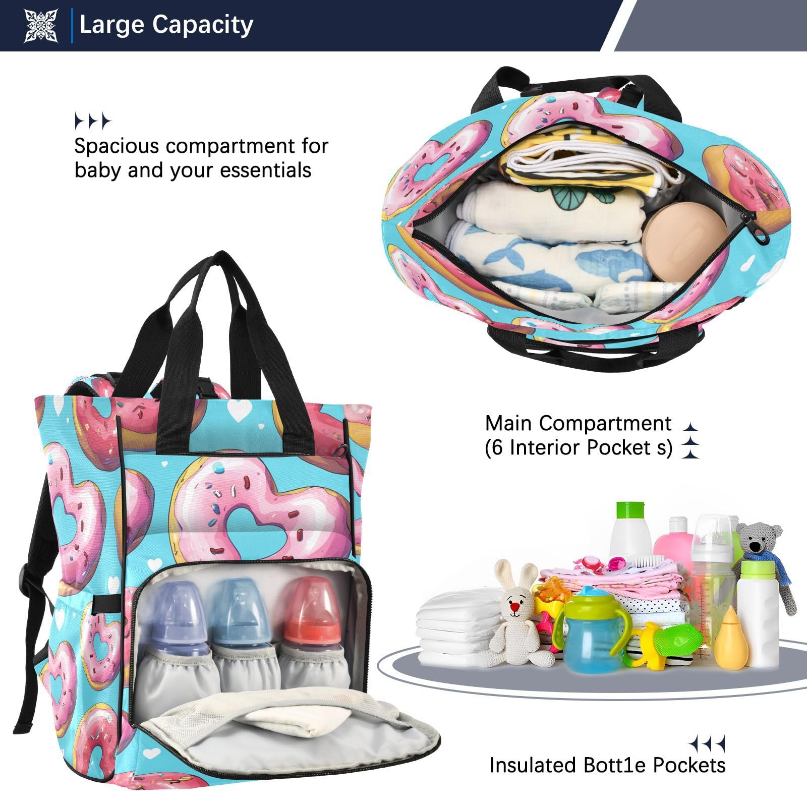 Corazones Rosados Postre JuguetóN Mochilas de Pañales para Gran Capacidad Pañal Bolso Mochila para Viajar al Aire Libre Mamá y Papá