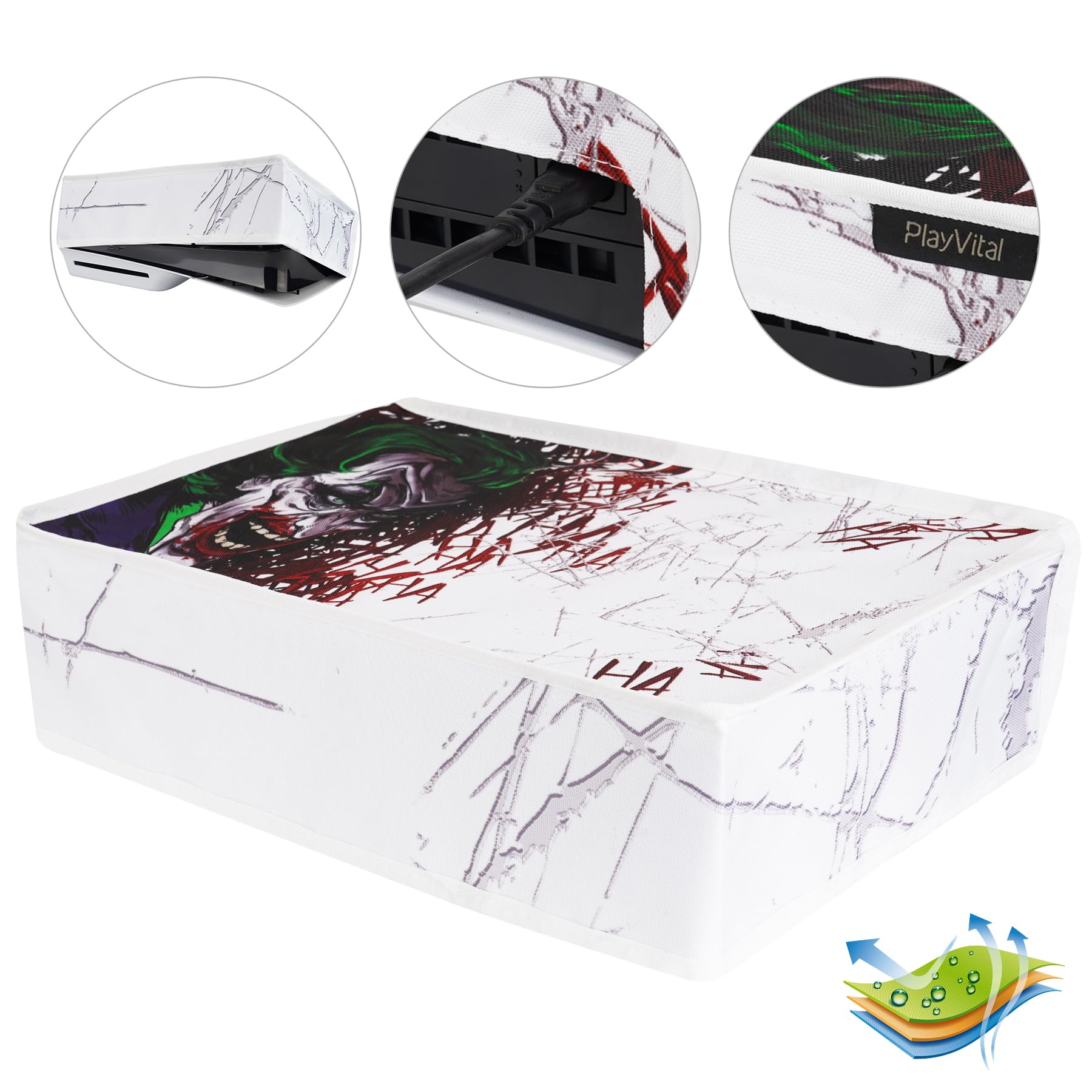 PlayVital Cover Antipolvere per ps5 Slim Disc Edition,Copertura Orizzontale Protettiva Impermeabile in Nylon per ps5 Slim Digitale Console,HAHAHA