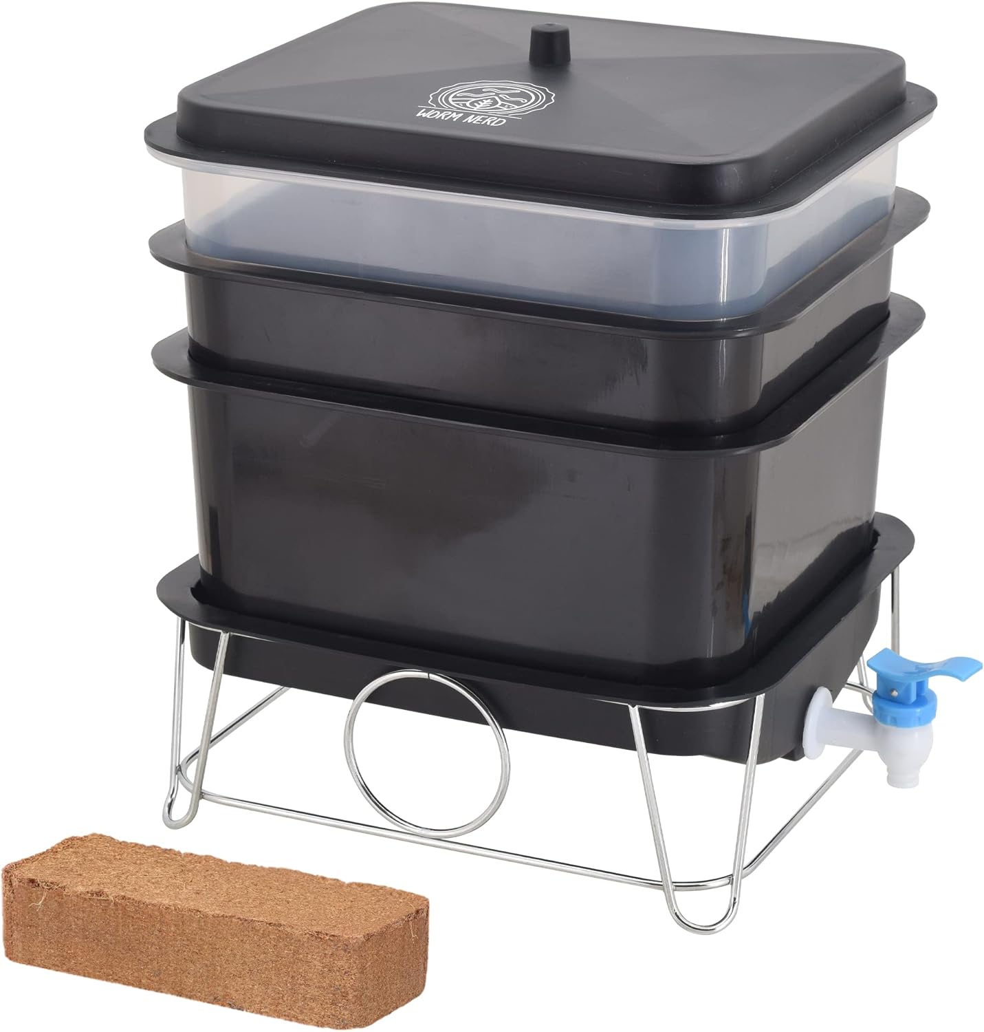 Worm Nerd WN41 4Tray Worm Composting Bin Kit with Coco Coir Brick for