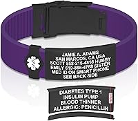 Vista 58 de Divoti Pulsera de identificación de alerta médica grabada personalizada, grabado láser de doble cara, pulsera de silicona, cierre de seguridad
