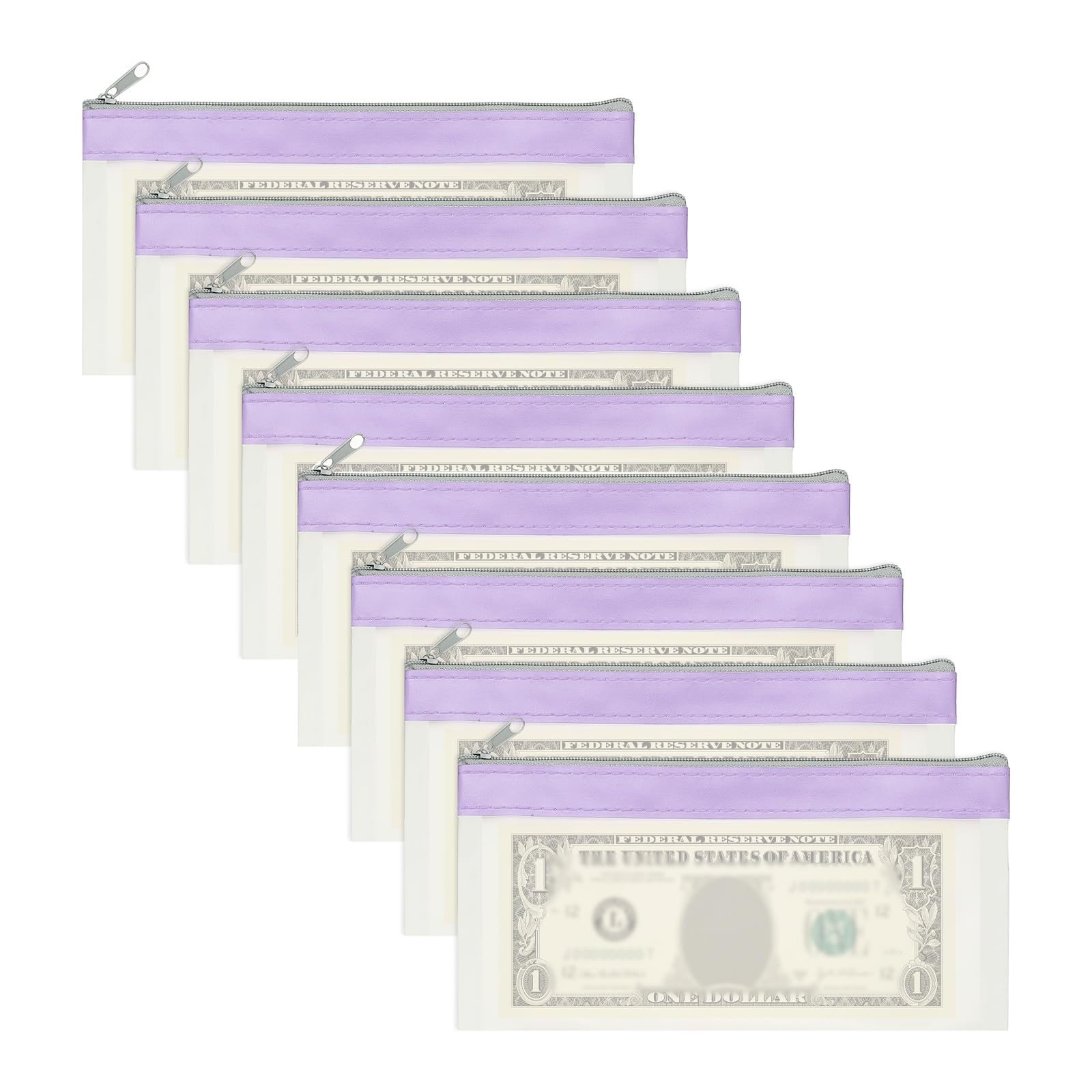 PATIKIL 8.5x4 Inch Money Bags with Zipper, 8Pcs Clear PVC Cash Deposit Bank Pouch Envelopes Check Wallet for Coin Cosmetics Invioce Bill, Purple