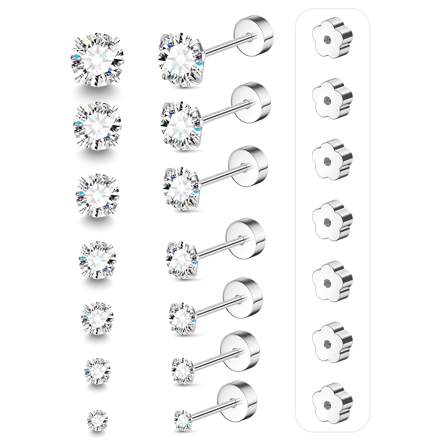 7 Pairs 20G Flat Back Stud Earrings for Women Men Hypoallergenic 14K Gold Plated Surgical Steel Stack Cartilage Earrings for Multiple Piercing Sensitive Ears Bonus Plum Blossom...