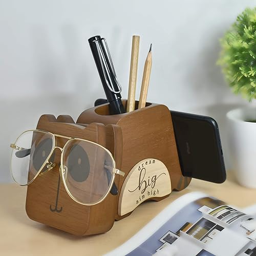 Miniatura 36 de I'm - Soporte multiusos de madera para lentes, teléfono, pluma y lápiz, accesorios de escritorio, decoración de escritorio, hogar, oficina, Oso