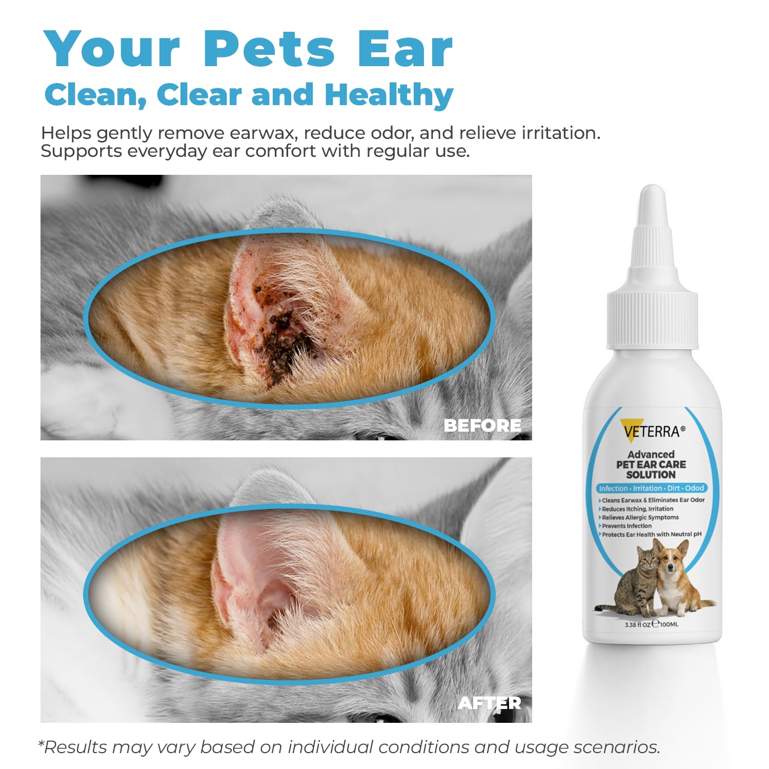 Veterra Dog Ear Cleaning Solution for Dogs & Cats – Vet Recommended Ear Cleaner, Helps Remove Wax & Odor, Supports Healthy Ears, Gentle No-Rinse Formula - 3.38 Oz - 100 Ml - image 6