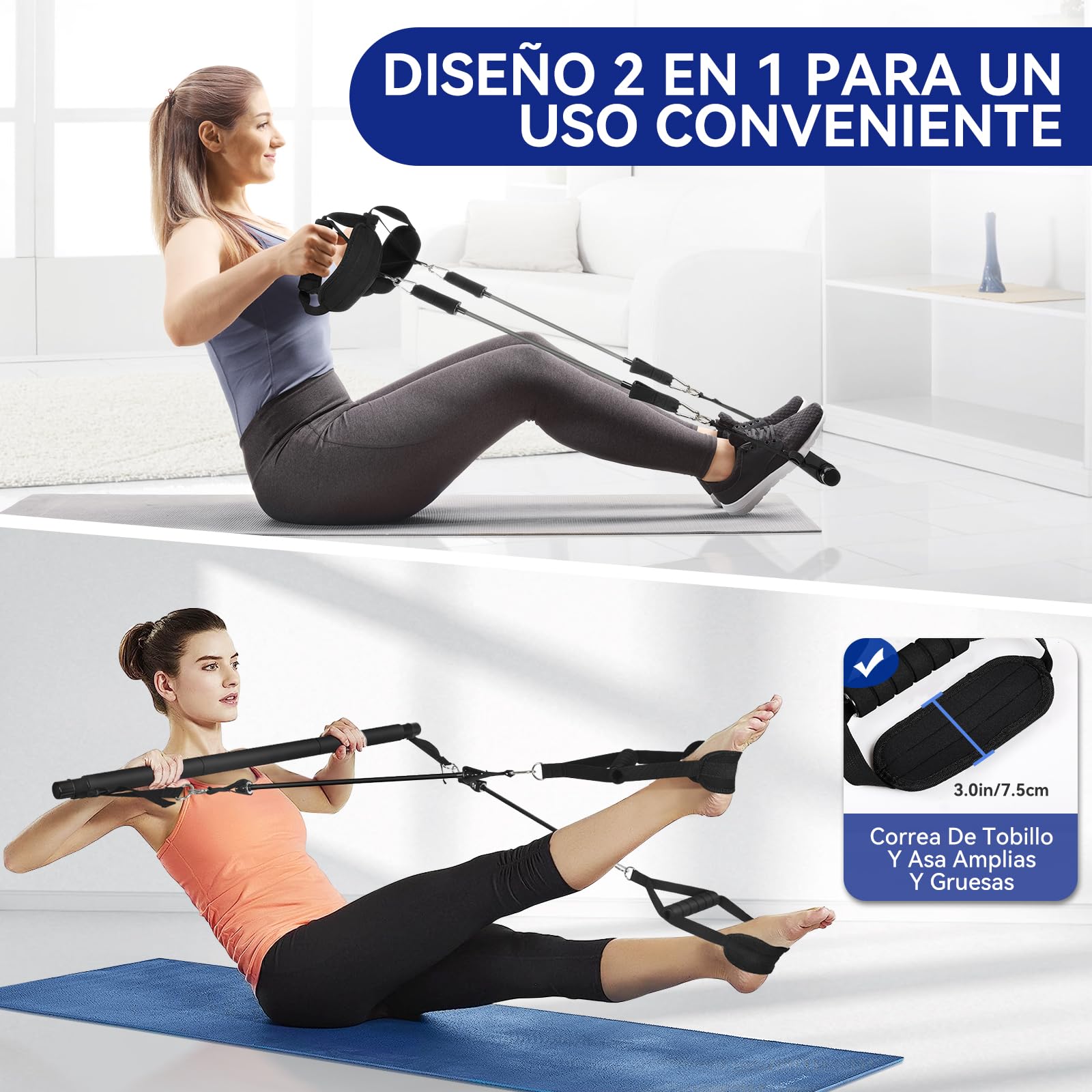 Barra de Pilates, ALongSong Barra Pilates Hecha de Hierro con Bandas de Resistencia de Tubo de Látex Natural(40-180lbs), Gomas Elasticas Musculacion para Gimnasio En Casa, Navidad