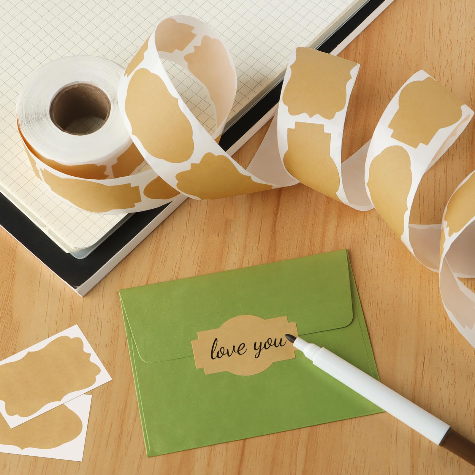 300 Stück Kraft-Etikettenaufkleber für Geschenke, 2 x 3,8 cm selbstklebende braune Etiketten, Allzweck-Etiketten für Gläser, Flaschen, Lebensmittel, Kosmetik, Geschenk, Namensschilder, Einmachgläser,