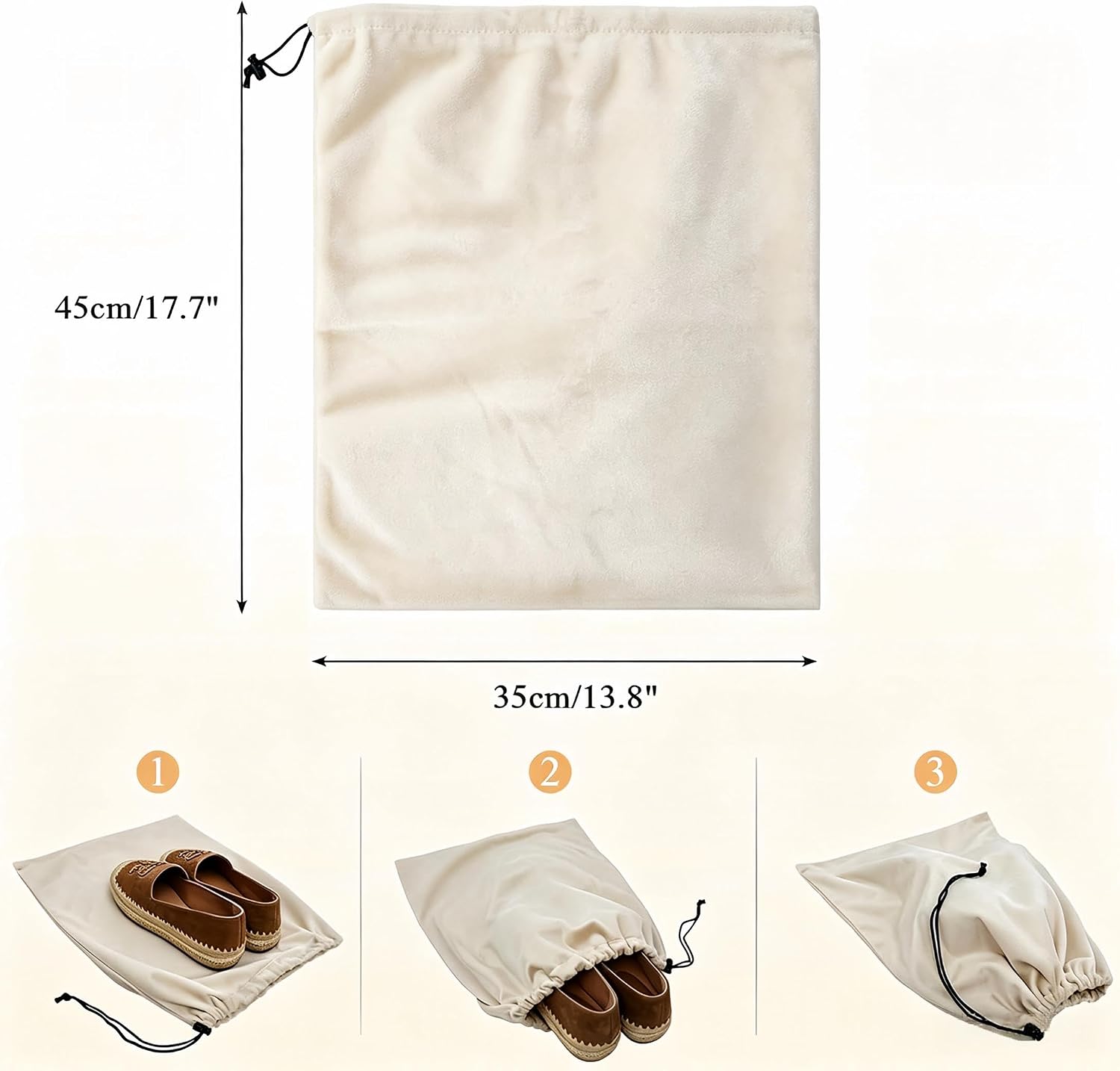 TREELY 4 Pack Travel Shoe Bag with Drawstring 17.7" x 13.8" Beige & Black