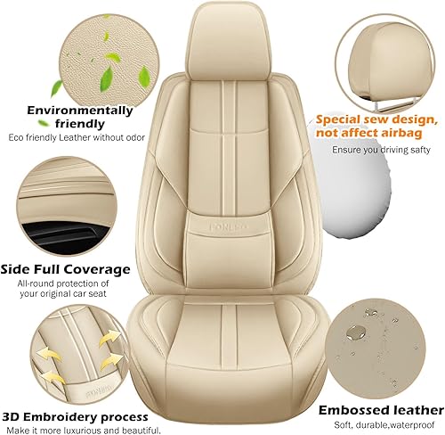 Miniatura 8 de Foneso Fundas de asiento de automóvil, 2 fundas de cojín de cuero para asiento delantero, transpirables e impermeables, accesorios interiores de