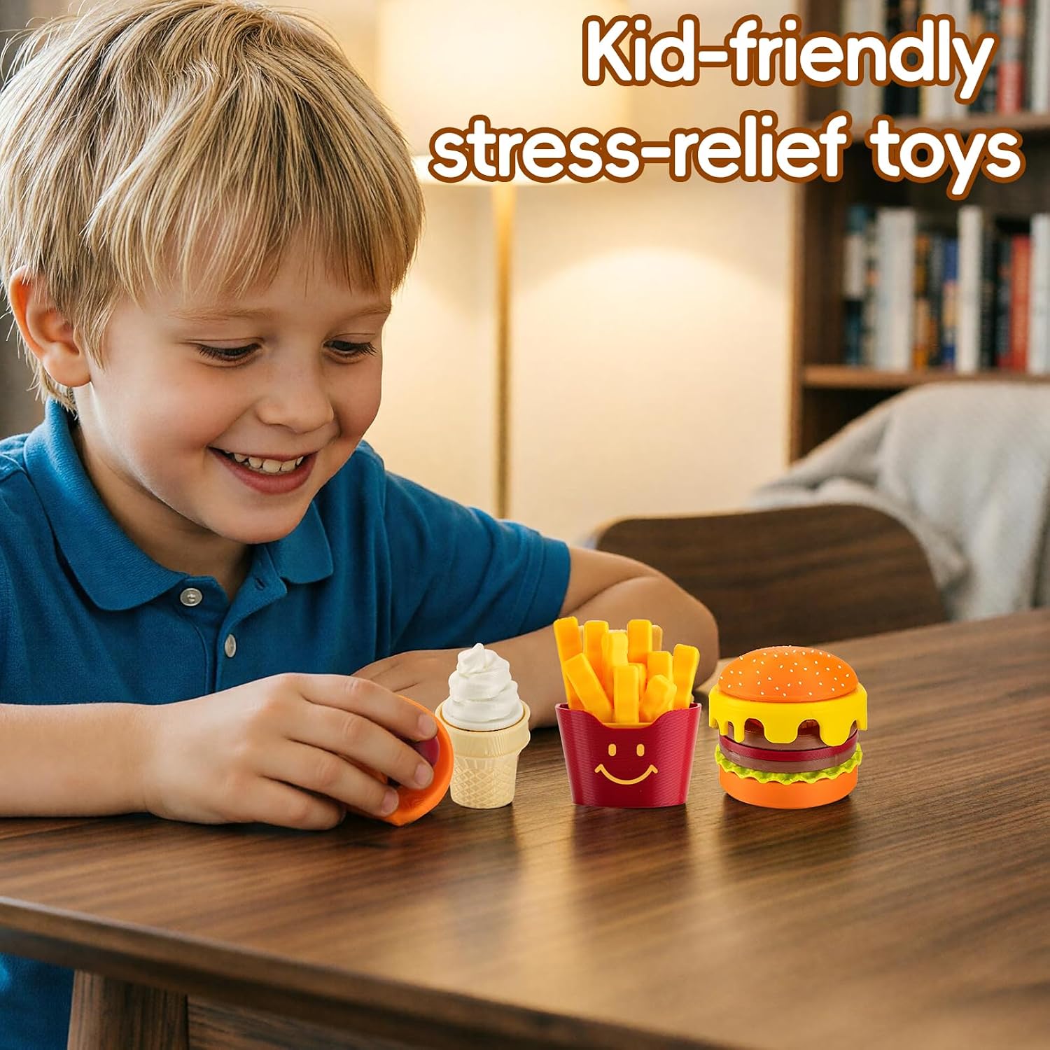 Fast Food Fidget Press Toy Set, 3D Printed Burger, Fries, Hot Dog and Ice Cream, 4 Pack Stress Relief Sensory Toys for Kids image 4