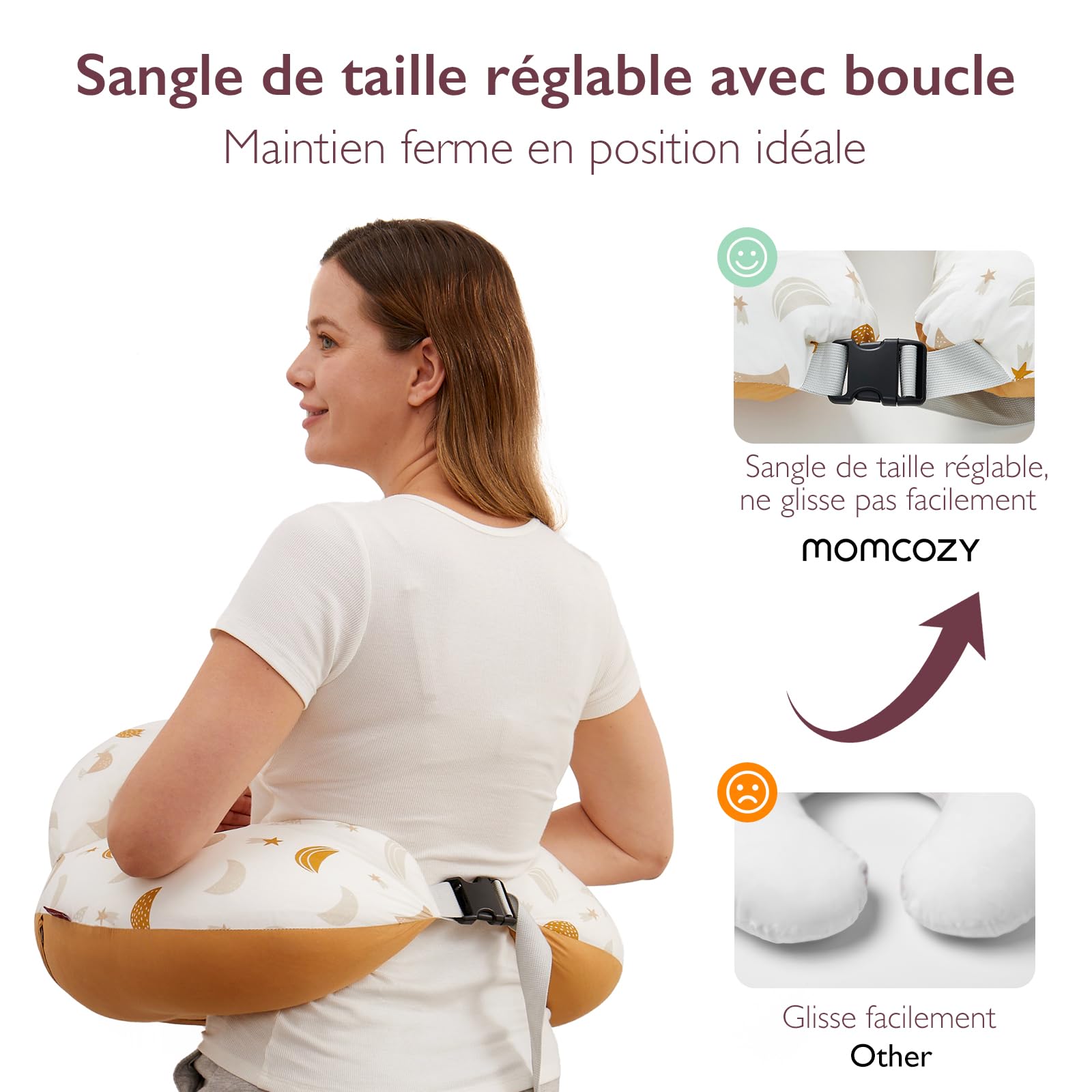 momcozy Coussin d’Allaitement Grande Taille avec Bord de sécurité – Coussin Ergonomique pour Allaitement et positionnement avec Sangle réglable et Housse en Coton Amovible, Pluie de météores
