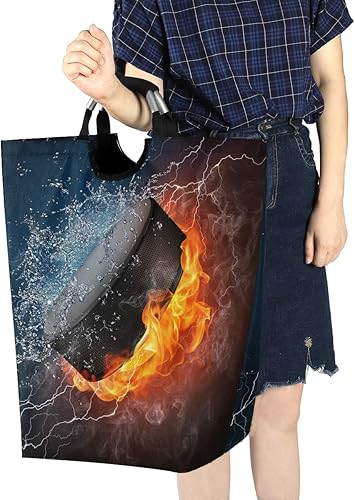 Miniatura 7 de senya Cesta de almacenamiento grande con asas, organizador plegable para ropa de guardería, juguetes, disco de hockey en fuego y agua