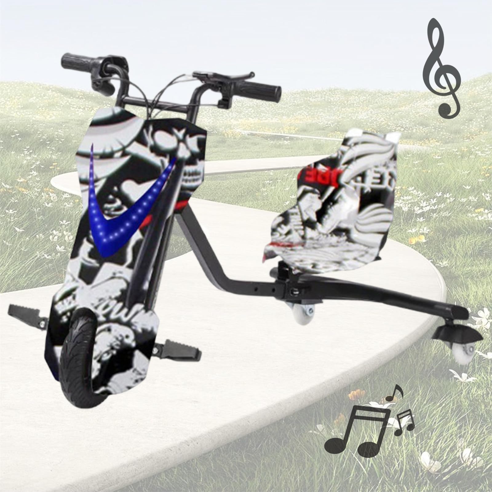 Trójkołowy pojazd do driftu, dziecięcy wózek Crazy Cart, trójkołowiec do driftu, przednie koło 40 cm, maks. ładowność 100 kg, tylne koła LED, do parku, szkoły i domu 8in-G
