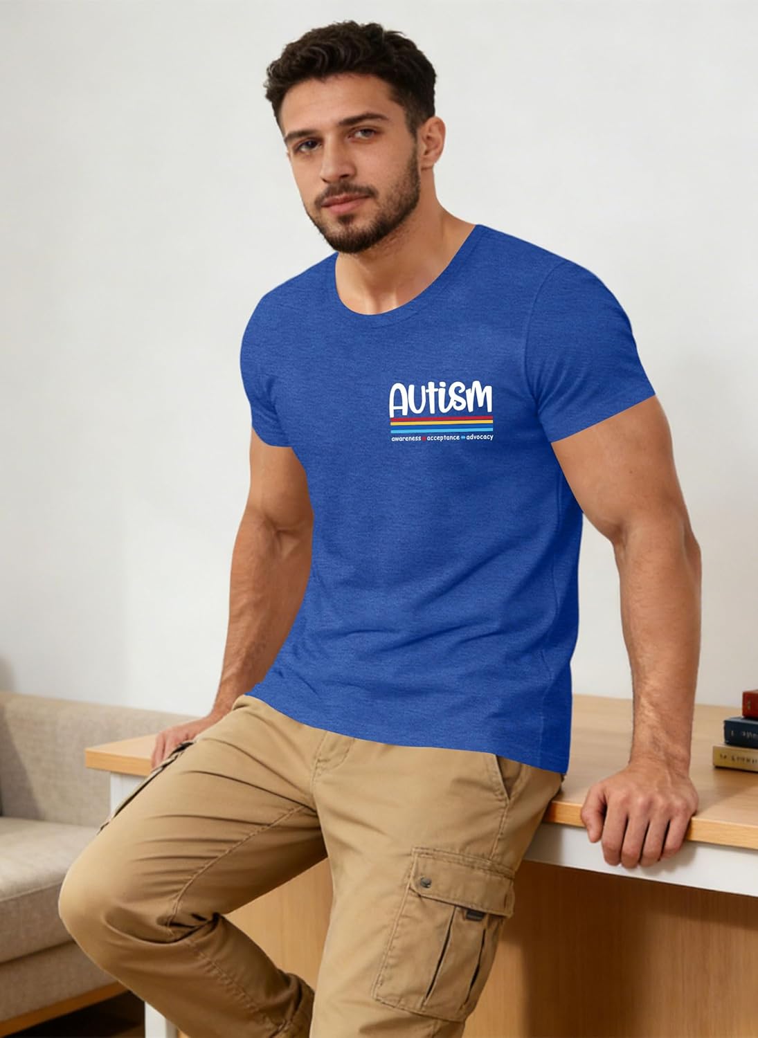 QAUN Autism Awareness Shirts for Men Autism Tshirt Mental Health Tops Autism Support Short Sleeve Tees