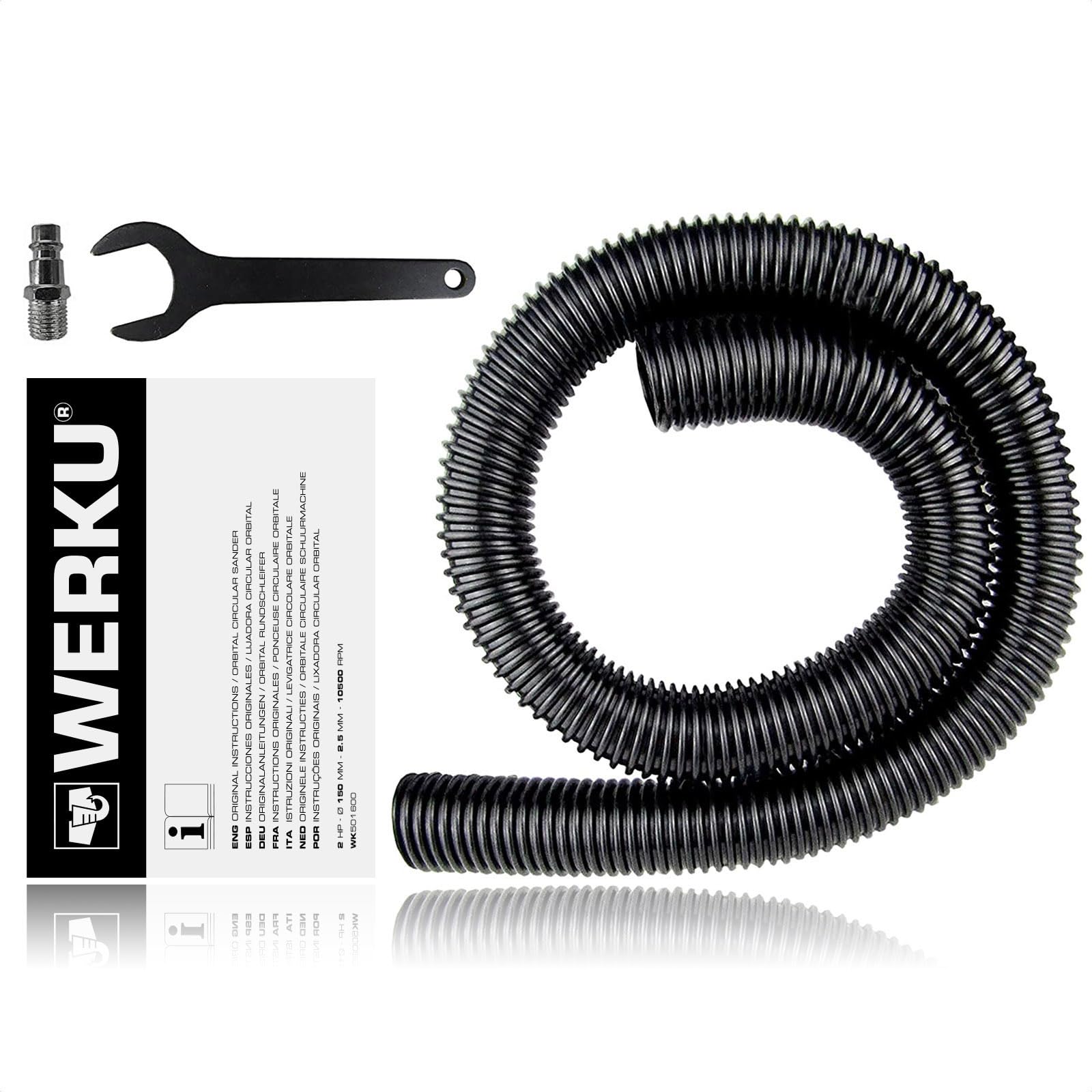 Werku WK501600, Lijadora Circular Rotorbital Neumática, Calidad Profesional, Disco 150 mm, Órbita 2.5 mm, Incluye Disco Lijado y Manguera Aspiración