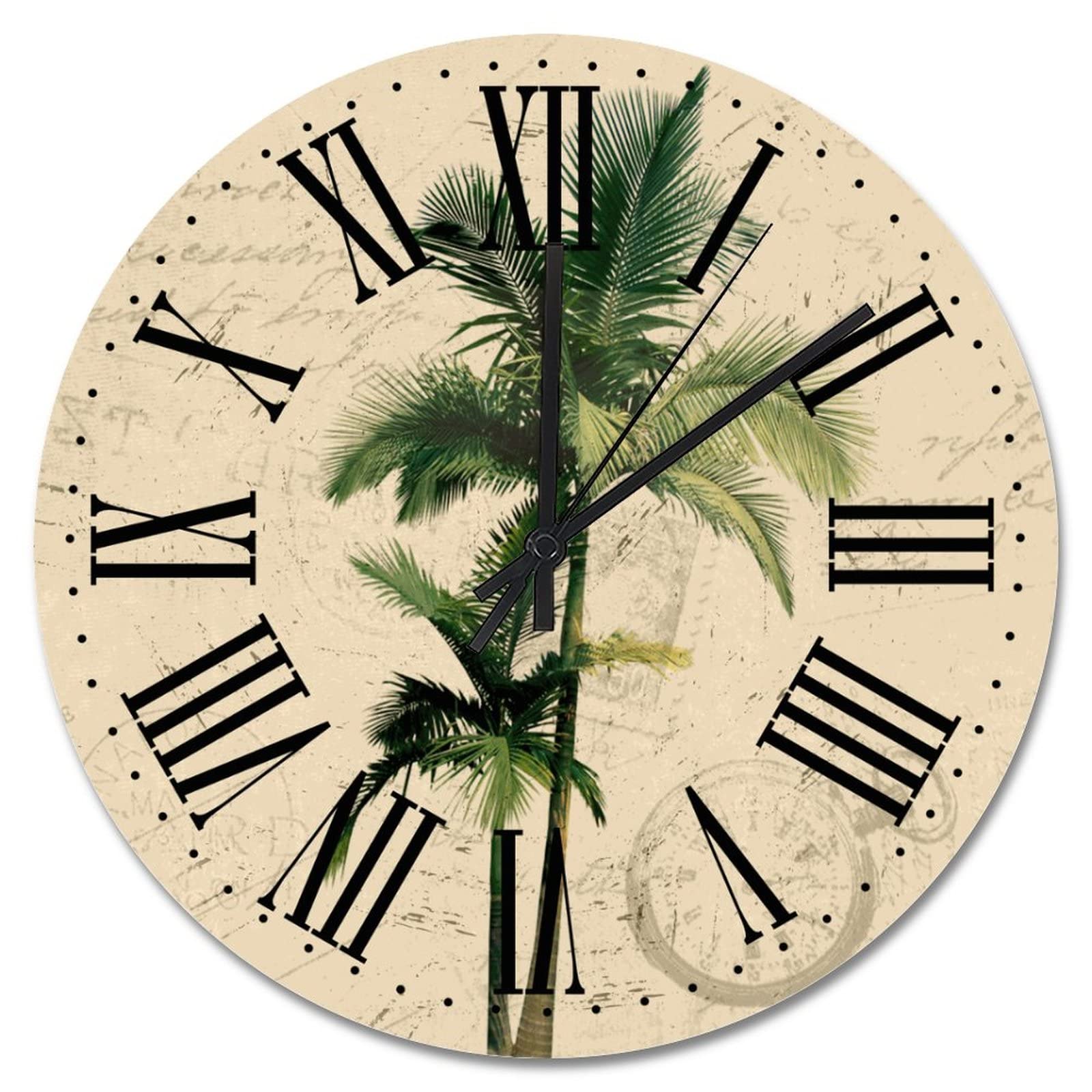 Horloge murale rustique 38 cm pour lire l'heure facilement avec motif palmier antique