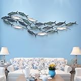 edaknez Metal Fish Wall Art, Large Fish Wall Decor for Living Room Bedroom, School of Fishing Wall Art Decor, Coastal Nautical Ocean Wall Decoration Home Decor (A 59 inch x 16 inch)