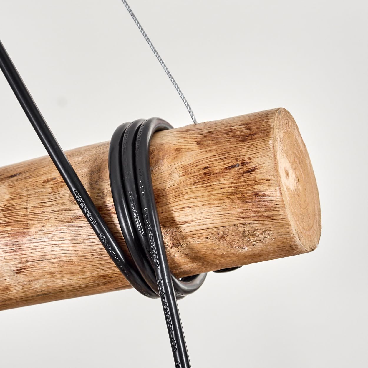 HOFSTEIN Pendelleuchte Basto, 5-flammige Hängelampe aus Metall/Holz/Bambus in Schwarz/Natur, Boho Hängeleuchte mit Bambusschirmen u. Holzbalken, max. 150cm, E27, Esszimmer, Wohnzimmer, Küche