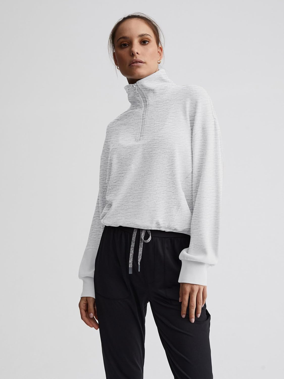 Womens Sweatshirts Half Zip Pullover Drawstring Waist Sweaters Quarter Zipper Hoodies 2025 Fall Fashion Clothes - Image 3