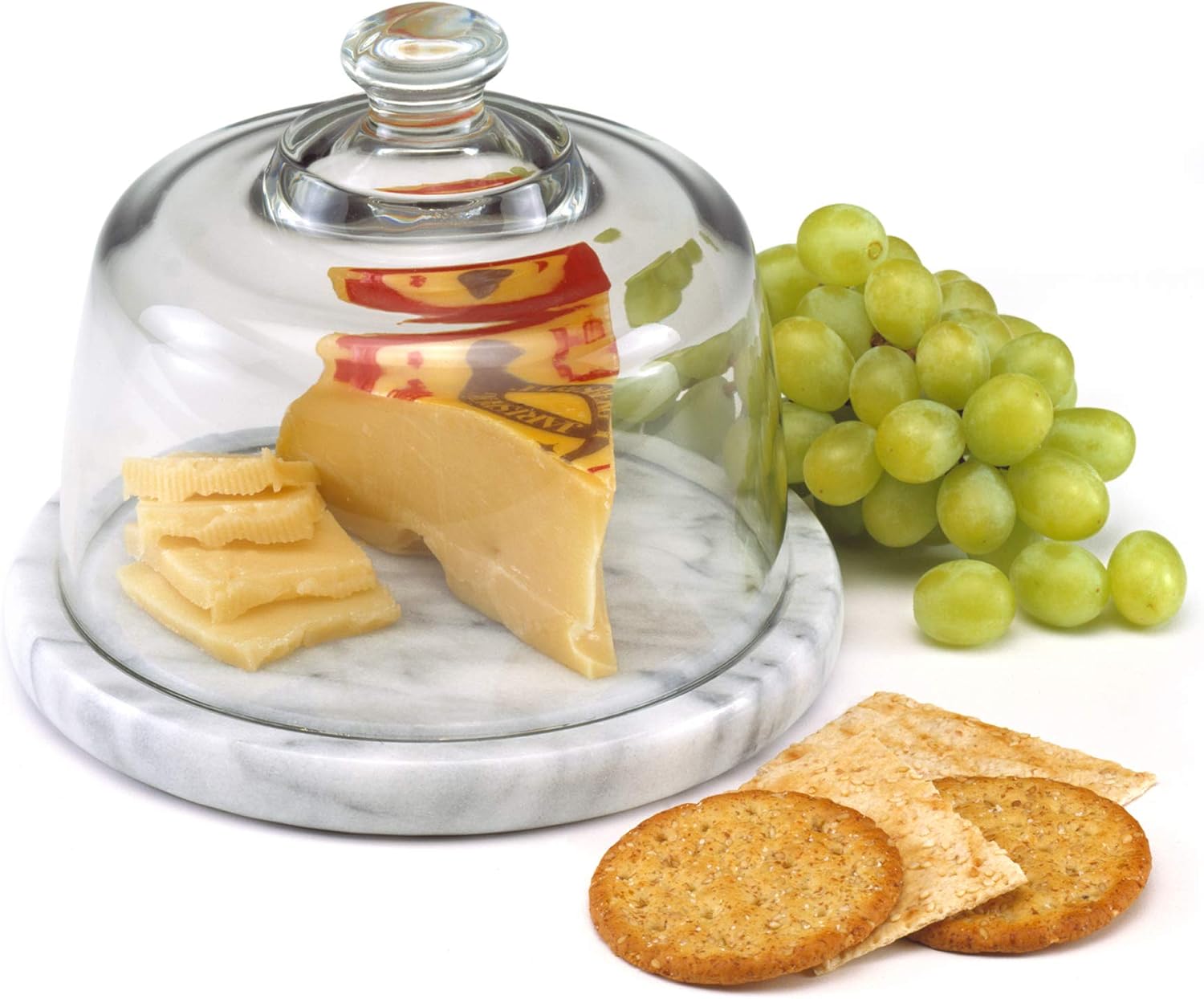 Norpro Glass Cheese Dome with Marble Base , Off-White