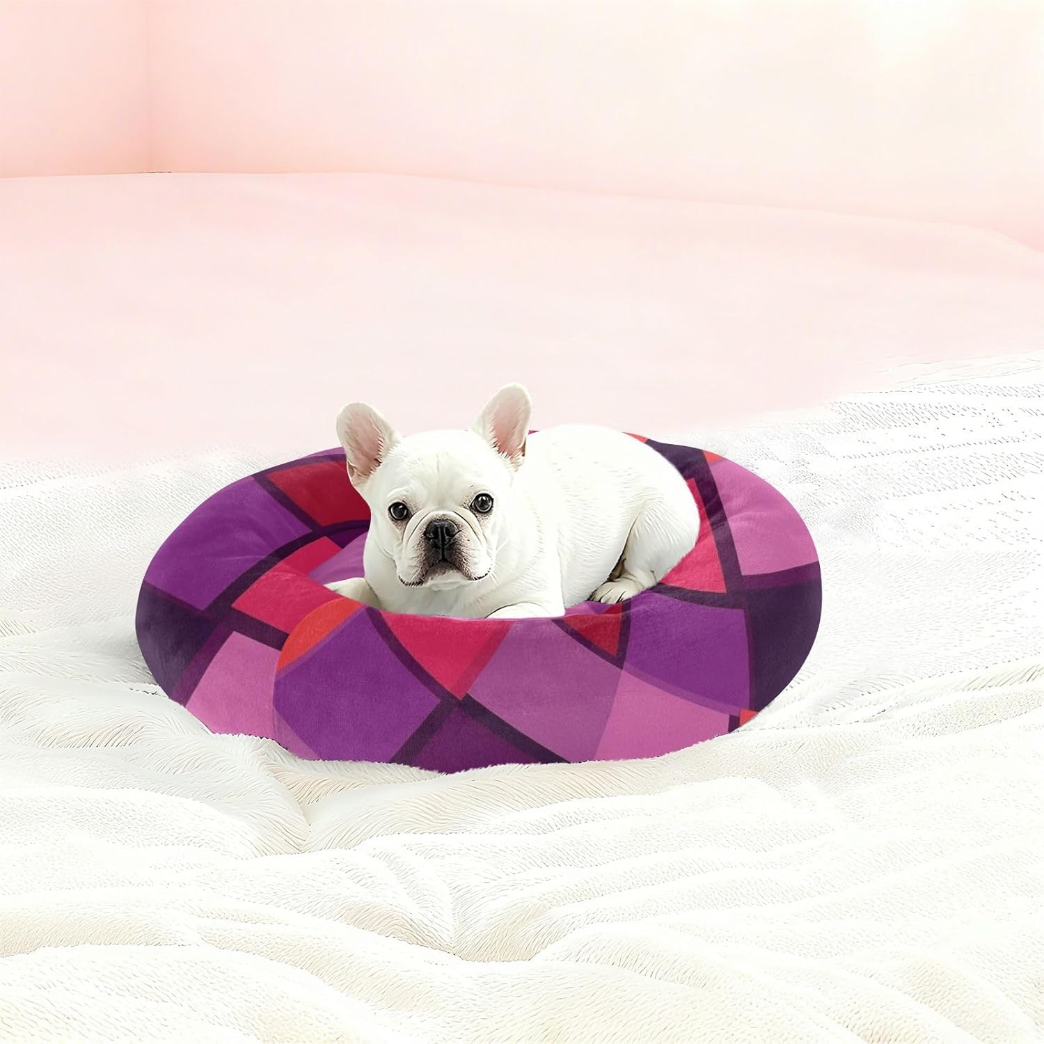 Retro Rhomboid Purple Red Pet Dog Beds Warm & Cozy Cat Pillow Bed for Medium Size Pets Sleeping M