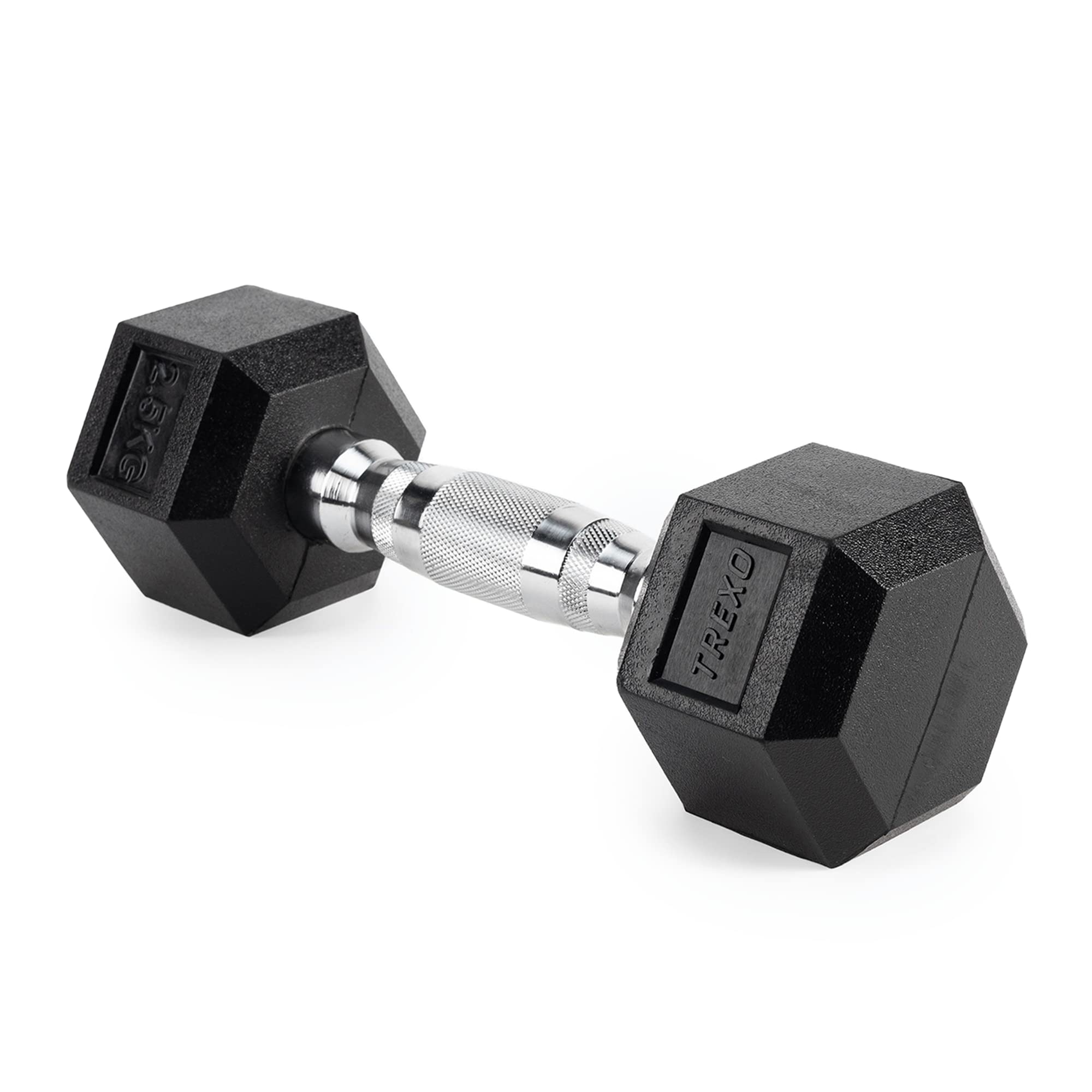 TREXO Halters 5kg Hexagon Duurzaam rubber gietijzer voor krachttraining thuis met ergonomische greep stabiel en veelzijdig halter Hex HXD50