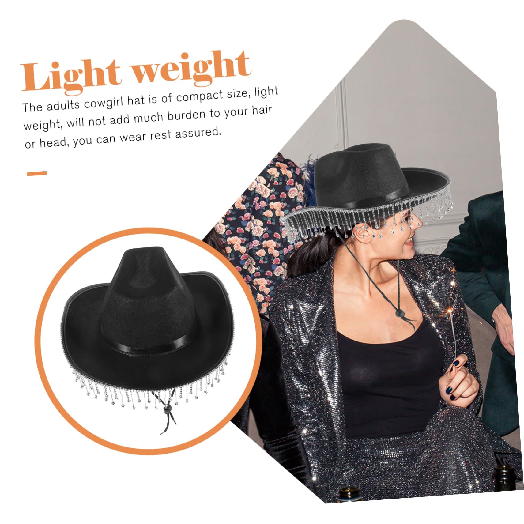 VALICLUD Sombrero de Vaquera para Mujer Sombrero de Boda Brillantes Gemas de Imitación Estilo Occidental Borlas para Fiestas de Boda y Eventos Occidentales