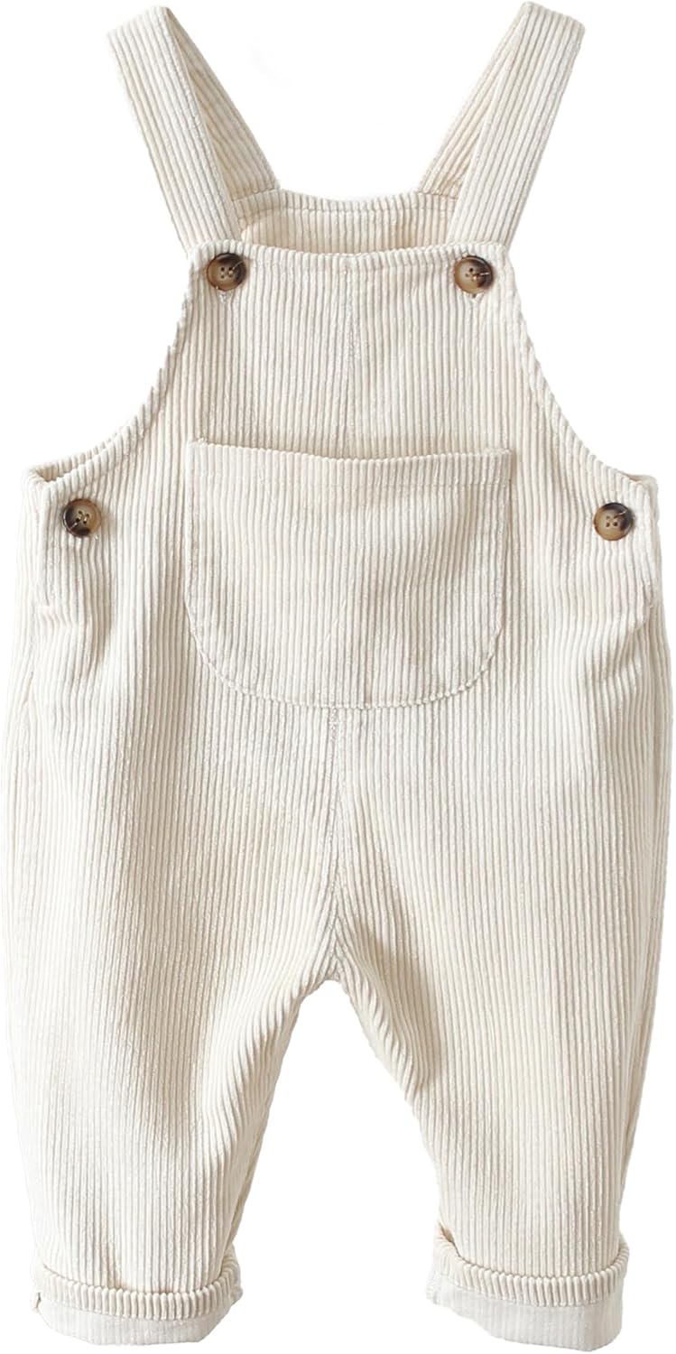 SEAUR Baby Boy Girl Corduroy Bib Overalls Cotton Button Suspender Overalls Plain Romper Loose Jumpsuit