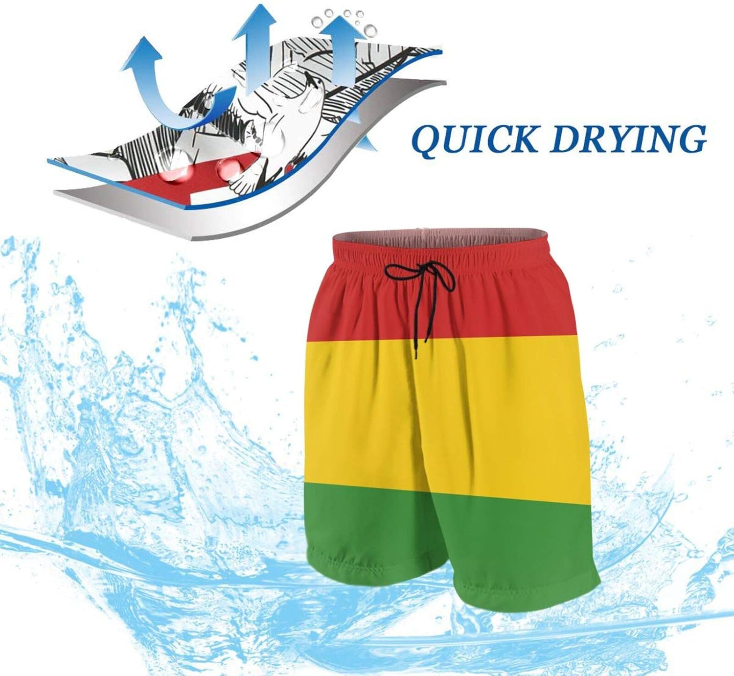 SARA NELL Men's Swim Trunks Reggae Rasta Flag Surfing Beach Board Shorts Swimwear White