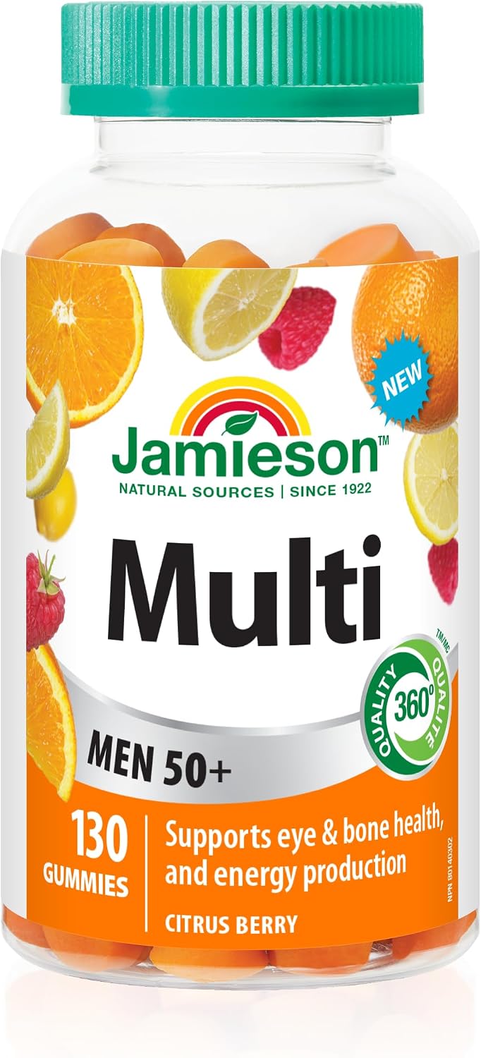 Jamieson Multivitamin Gummies for Men 50+ Citrus Berry, Supports Immune Health, Bone Health, Energy Production, Vegetarian, Non-GMO, No Gluten, No Lactose, No Artificial Colours or Flavours, 130 Count