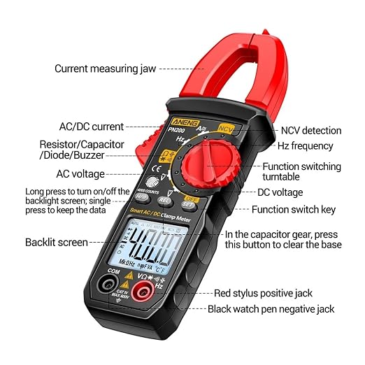 PN200 4000Counts True RMS AC DC Multímetro de Pinza Digital NCV Detección miniatura 5
