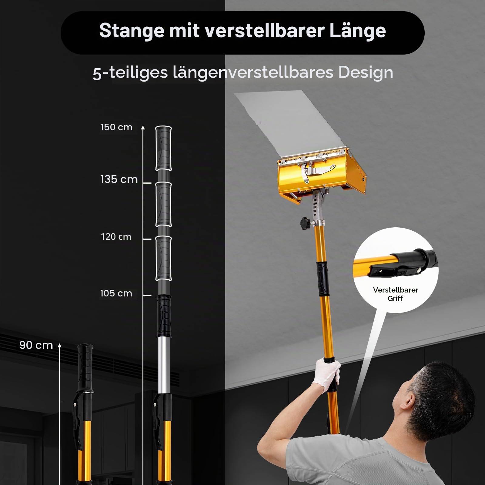 Trockenbau Drywall Flat Finishing Box Tool, Drywall Flat Box Set Aluminiumlegierung Trockenbau Taping Flat Finishing Set 105-168cm mit 5 Verstellbare Zahnräder