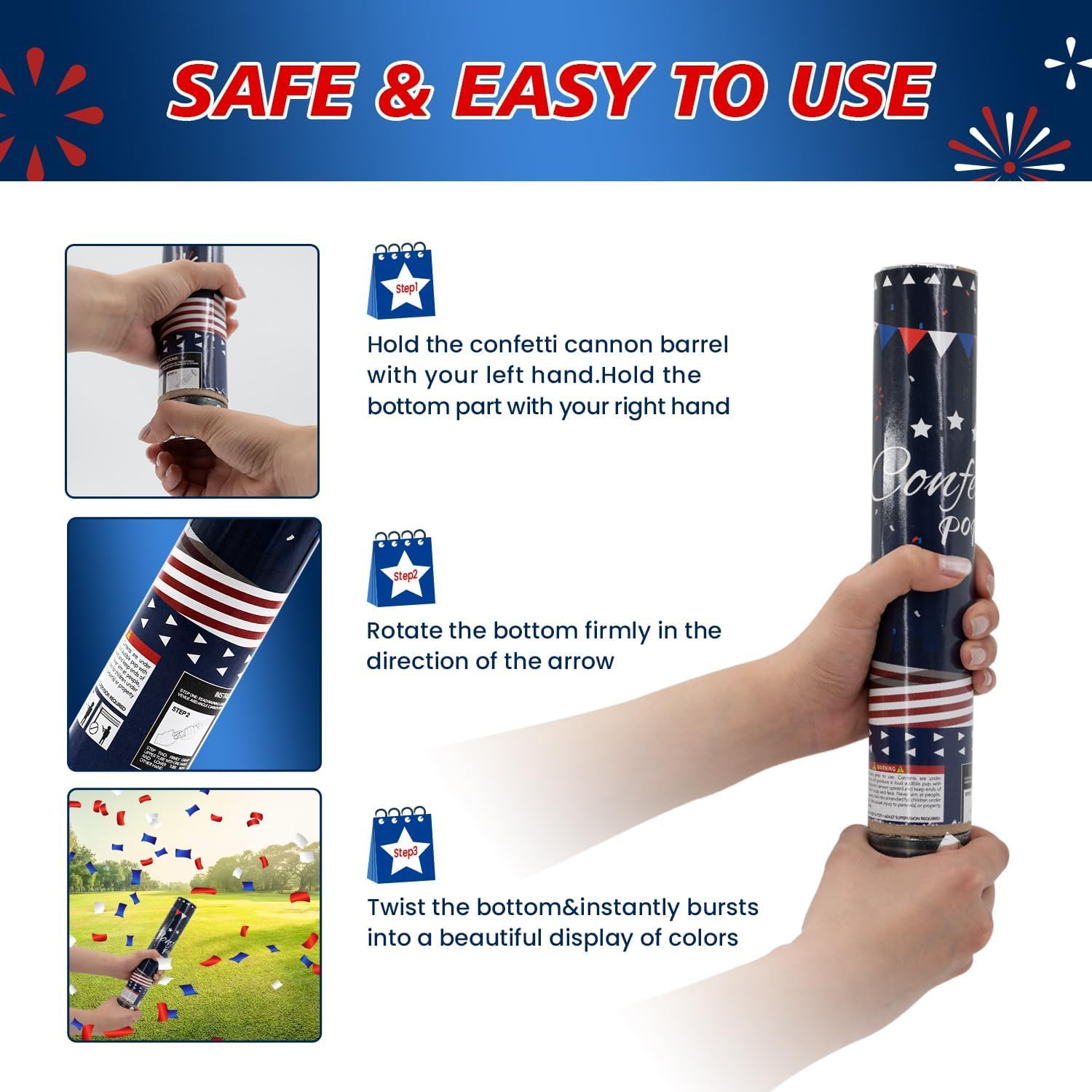 Confetti Cannon 12 Pack Party Poppers 4th of July Patriotic Confetti Poppers for July 4th Decor Biodegradable Poppers Red White Blue Independence Day Confetti Shooter for Celebration Party Decorations