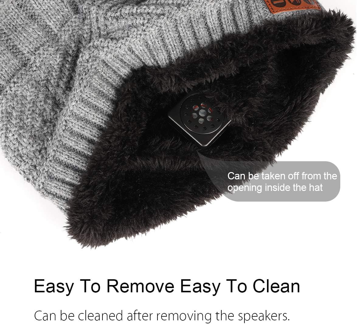 Bluetooth Beanie Hat Winter Knit Music Hat Wireless Headphone Speaker Hat Double Layer Slouchy Skull Cap with Scarf for Men Women, 26 Grey