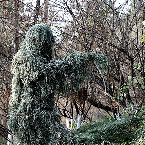 Uheng Ghillie Suit Leafy Camo Woodland Camouflage Forest Hunting 4-Piece + Bag, 3D Ghillie Suit for Men Lightweight Outdoor Jungle Army Tactical Wildlife Photography