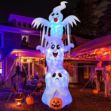 GOOSH 9.8 FT High Halloween Inflatable Overlap Ghost Outdoor Decorations Blow Up Yard with Built-in LEDs for Garden Lawn Indoor Party Decor Three Ghosts