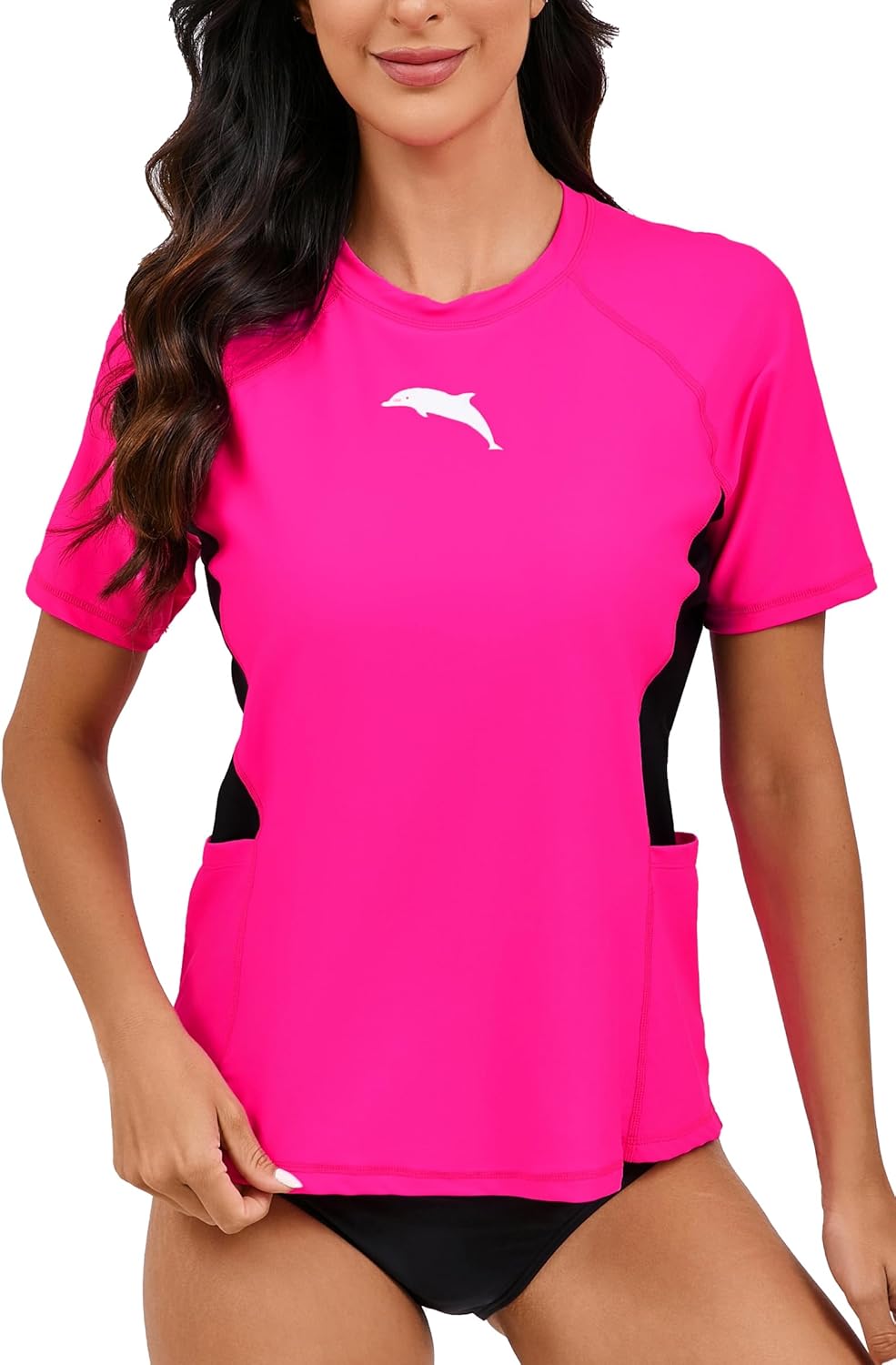 Halcurt Women's Short Sleeve Rash Guard Swimsuit Top with Built in Bra Swim Shirt UPF50+ Quick Dry Bathing Suit
