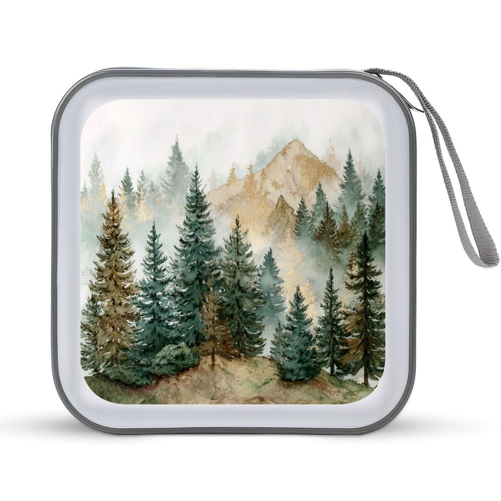 DuduYH Watercolor Mountain Range Pine Tree CD Case DVD Storage Case Portable for Car Home Travel