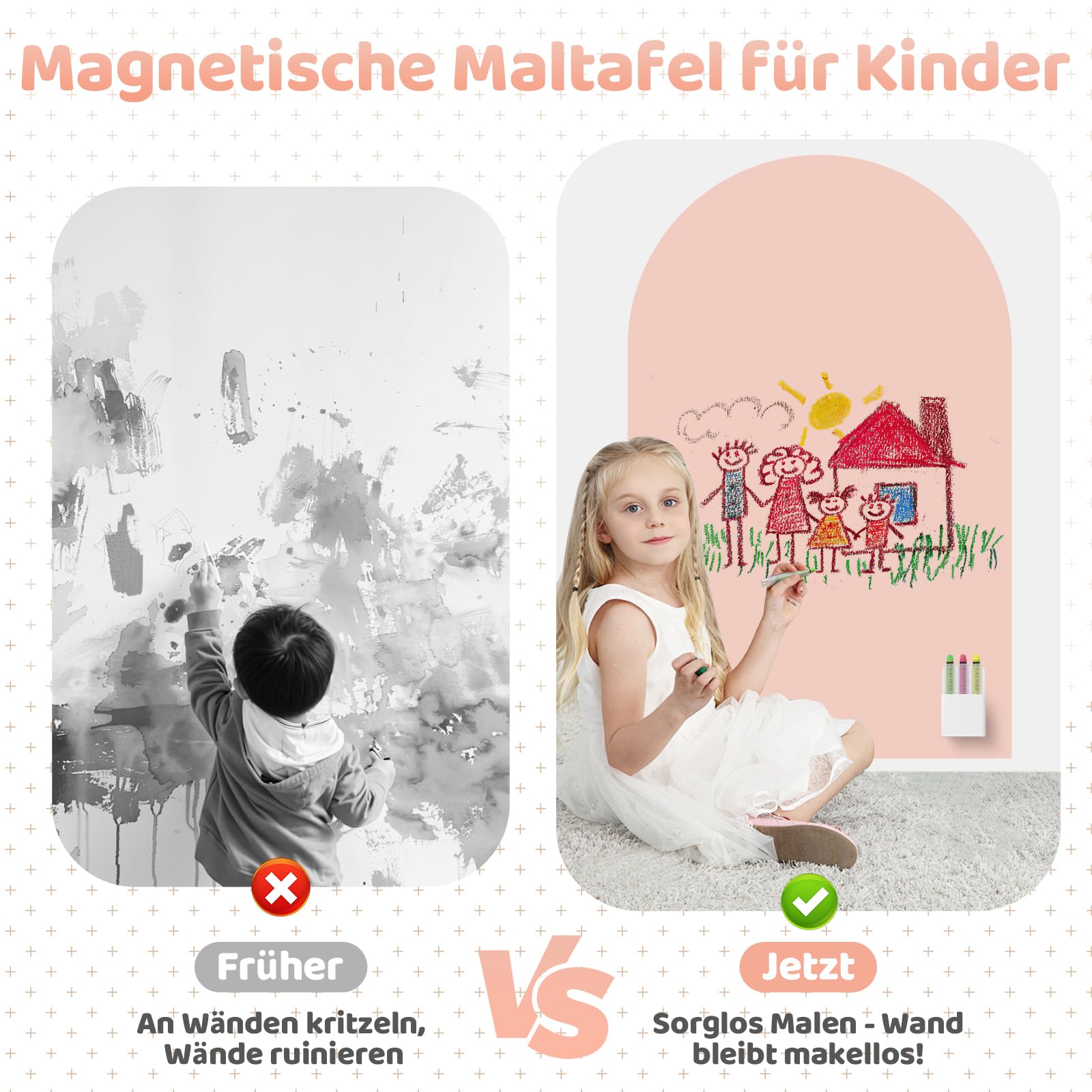 Magnettafel Kinder, 120 x 60 cm Magnetwand Gewölbte, 12 Kreidestiften, 1 Reinigungstuch, 6 Kreidehaltern, 1 Aufbewahrungsbox, Magnetische Zeichentafel für Jungen Mädchen(Kamelrosa)
