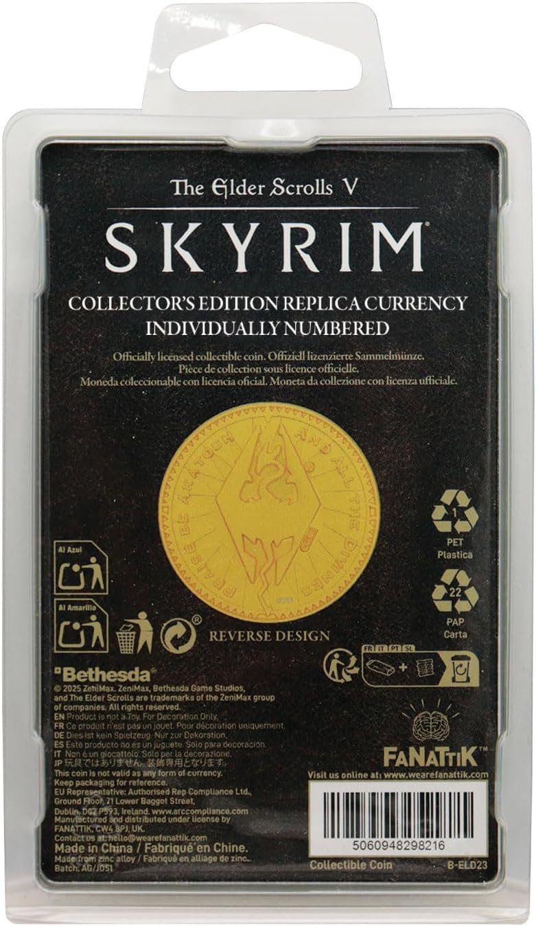FaNaTtik The Elder Scrolls Collectors Replika Monety Septim Specjalna Edycja Misty Gold Indywidualnie Numerowana Sztuka Oficjalny Produkt Skyrim 38mm