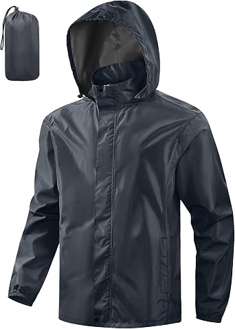 Mens Packable Rain Jacket Waterproof Windbreaker Lightweight Raincoat with Hood Golf Rain Gear for Hiking Travel