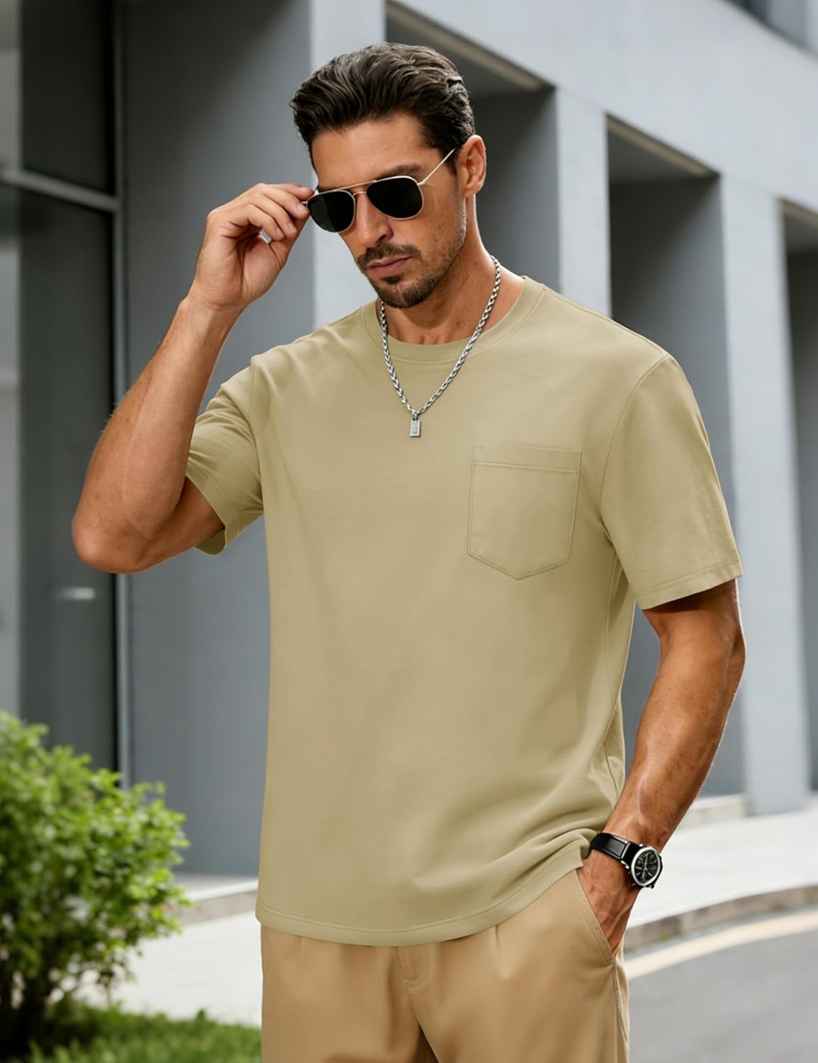 MAGNIVIT Men's Cotton Pocket Tee Shirts Soft Crew Neck Solid Color T Shirt Casual Short Sleeve Summer Basic Tops - Image 2